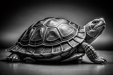 Elegant Black & White Land Turtle Engraving - Detailed Outline Illustration for Nature and Wildlife Designs