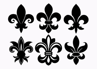 Set of Fleur de lis icons vector silhouette black on white background © SmartArt