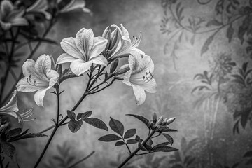 Elegant Black and White Floral Design on Textured Vintage Background - Stock Photo
