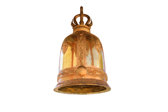 Golden bell at a temple in Thailand according to Buddhist beliefs. on transparent background