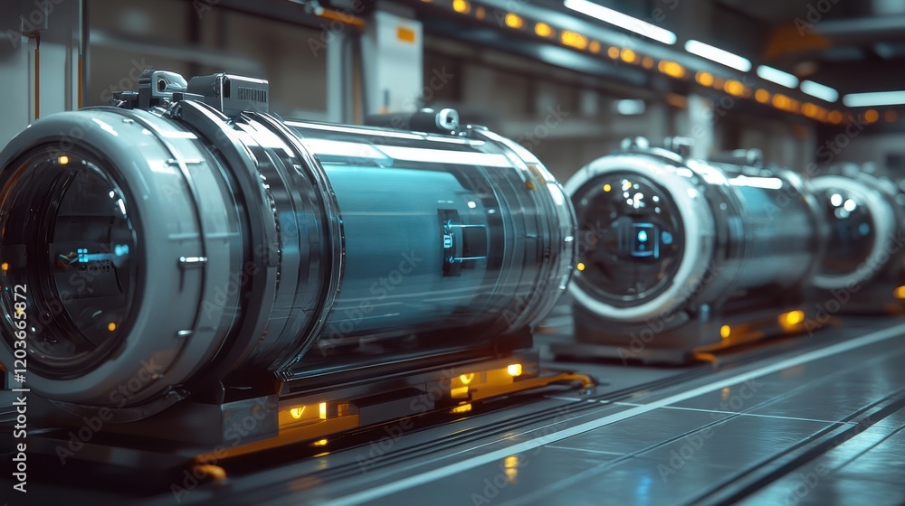 Poster hydrogen storage system with emergency backup systems visible in the background emphasizing zero-emi