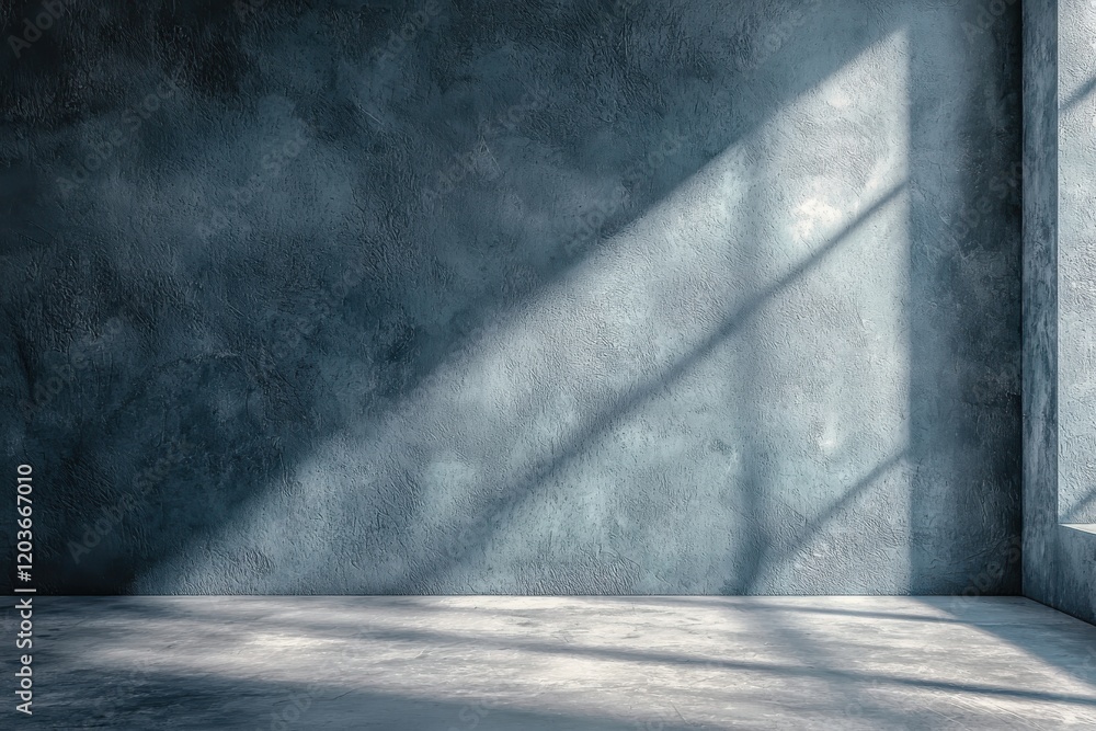 Poster sunlight casting shadows on empty concrete room with textured wall surface