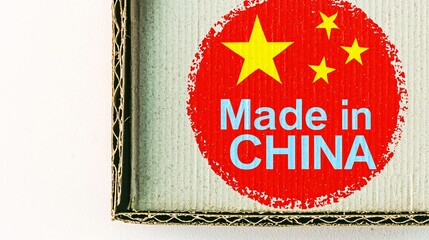 Fototapeta premium .isolate on white backgroundClean and minimalistic illustration of a cardboard box with Made in China visible, isolated on a white background. 