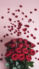 Obraz premium Bouquet of red roses with a pink background