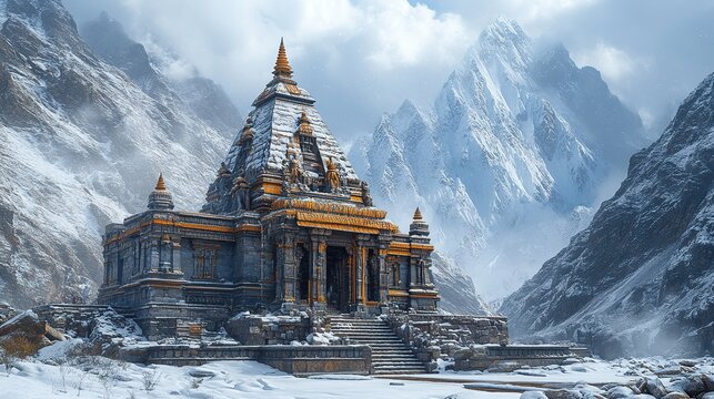 Explore the majestic temple himalayas architectural wonder serene snowy peaks panoramic view spiritual heritage experience