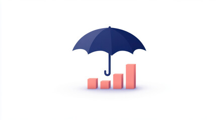 A blue umbrella protects rising bar graphs, symbolizing financial growth and security.