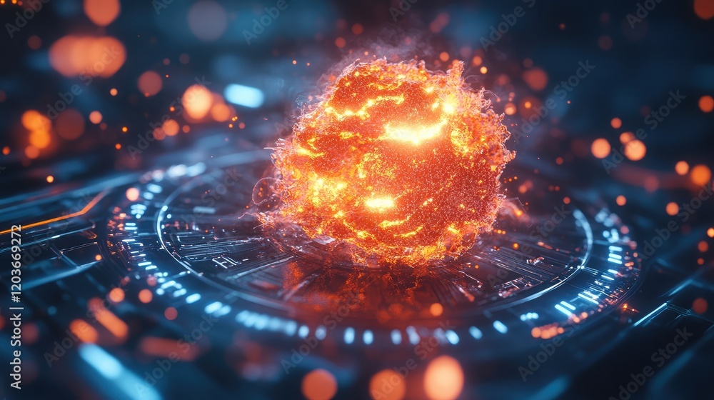 Poster high-tech firewall concept with a glowing digital shield and firewall elements on a futuristic digit