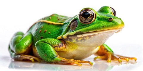 Fototapeta premium Charming Candid Frog on White Background - Perfect for Nature Enthusiasts, Wildlife Lovers, and Educational Purposes | High-Quality Stock Photos of Frogs, Amphibians, and Reptiles