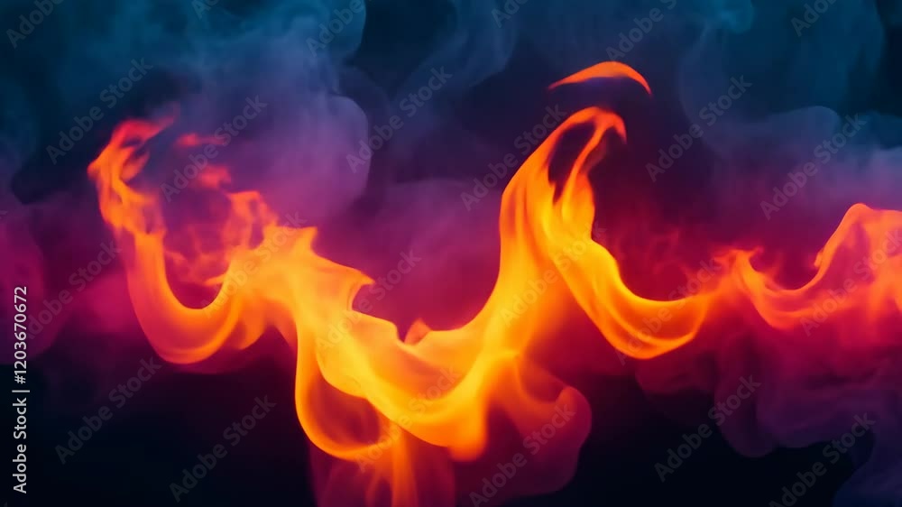 Poster vibrant flames dance against a smoky backdrop creating an intense visual display in a dark environme