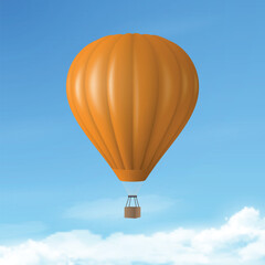 Fototapeta premium Vector Travel Banner with 3d Realistic Hot Air Balloon Icon on a Blue Sky Background. Design Template, Summer Vacation, Travelling, Tourism and Journey Concept