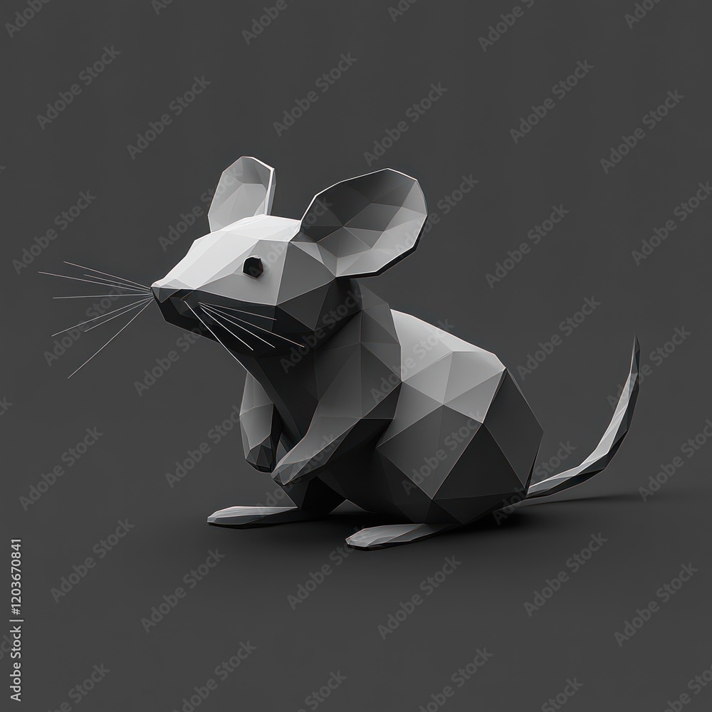 Fototapete low-poly gray mouse standing on a gray background, for web or print graphic use