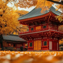 Autumn festival celebration at traditional japanese temple kyoto cultural event serene environment scenic viewpoint