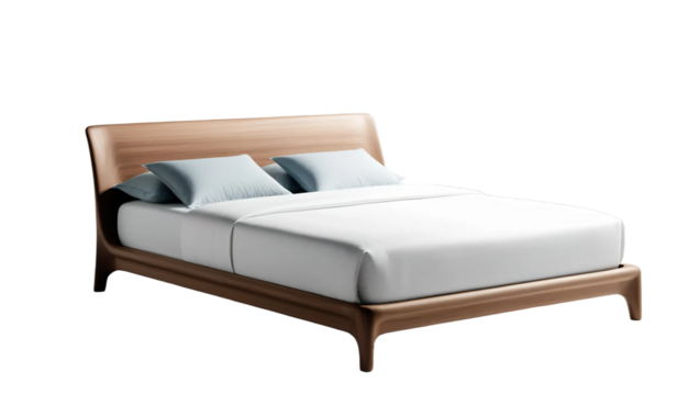 Modern bed with white and blue elements isolated on transparent background.