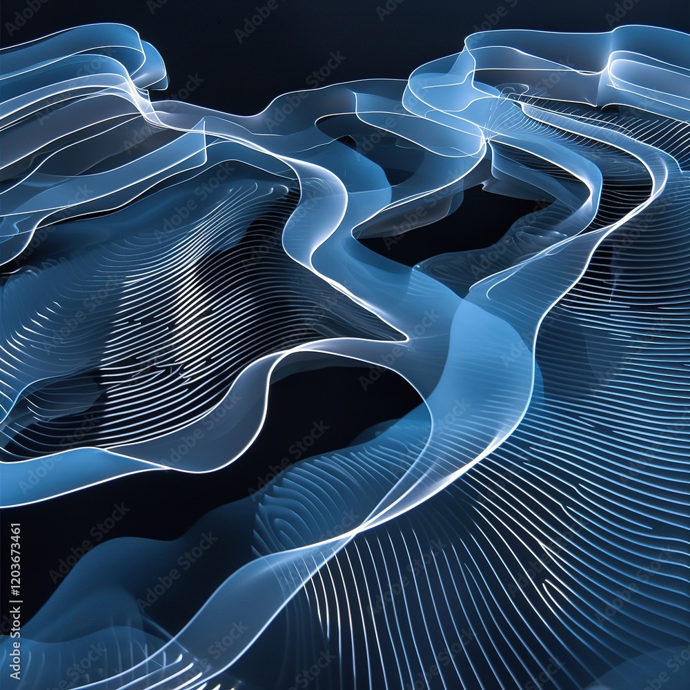 Poster dynamic waves flowing in abstract digital space virtual environment visual art futuristic design