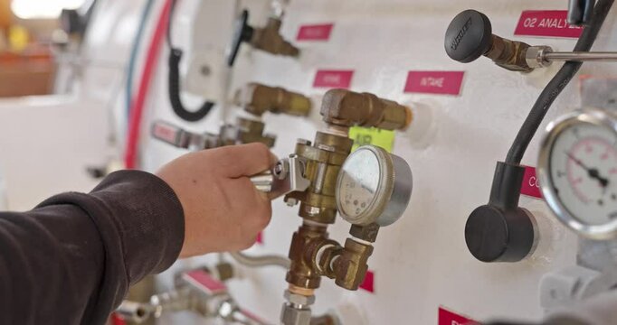 Man using hyperbaric chamber on the outside