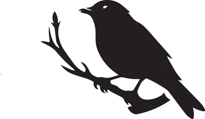 Elegant Bird Silhouette on a Branch - Minimalist Vector Art