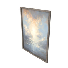 oil painting, 3d render of a picture oil painting in wooden grey frame, picture frame isolated