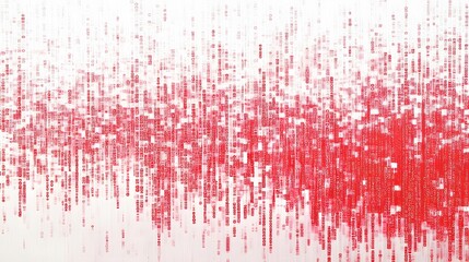 Binary code background, white and red color matrix, with lines creating a technological atmosphere