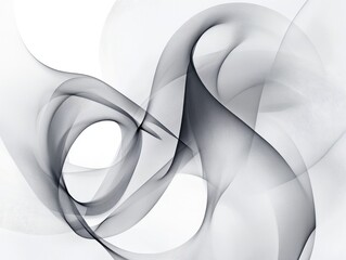 Abstract Black and White Swirling Lines on White Background, Minimalist Digital Art.