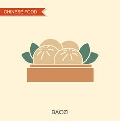 Baozi dumpling line icon. Dim sum food element, bao bun. Traditional Chinese, Taiwan cuisine mascot, dumpling with dough and minced meat of round shape. Flat icon
