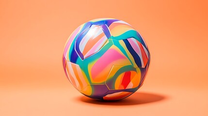 Obraz premium Plastic soccer ball with vibrant colors on peach background