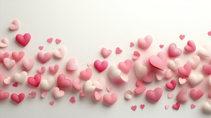 Simple border with subtle heart-shaped patterns and soft pink glow, ideal for Valentine's Day, isolated on white