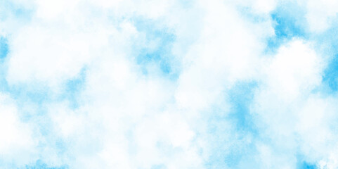 Soft and cloudy blue sky Watercolor background texture, cloudy and soft sky blue blurred and grainy Blue powder explosion, The sky blue texture clouds, blue watercolor paper texture background.