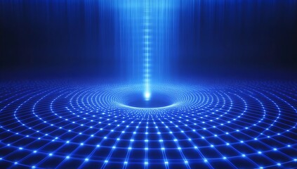 A glowing blue vortex with a grid pattern, suggesting depth and technology.