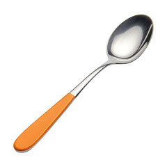 Stainless steel spoon with orange plastic handle, isolated on transparency background
