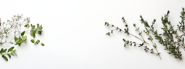 A collection of fresh herbs arranged on a white background.