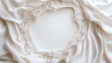 Simple frame with delicate white lace accents, ideal for a Valentine's Day photo, isolated on white