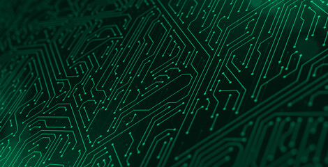 Abstract computer technology blue background banner futuristic business data technology modern concep, Artificial Intelligence, circuit board shape lines connecting link structure dark blue contrast.