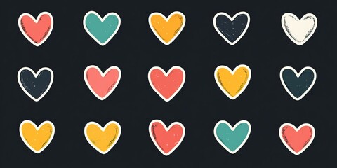 Heart-shaped stickers in various colors provide perfect decoration for creative projects, enhancing cards, scrapbooks, and themed events like Valentine's Day