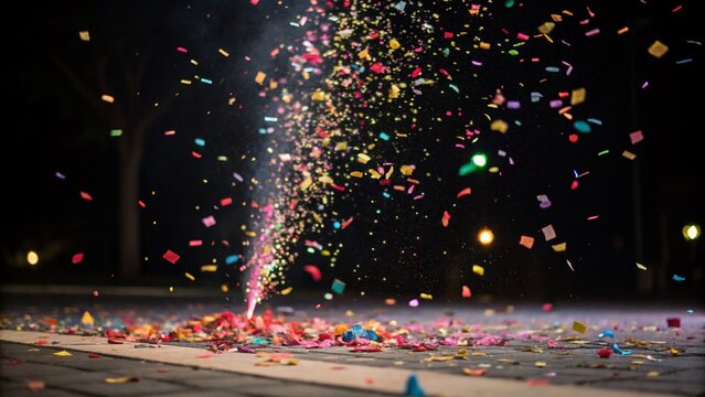 Explosive Celebration: Colorful Confetti Burst, Rule of Thirds Composition