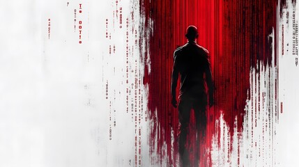 Obraz premium Binary code background, white and red color matrix, with lines creating a technological atmosphere