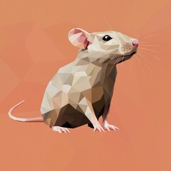 Low-poly illustration of a mouse, light peach background. Suitable for children's book illustrations or educational materials.