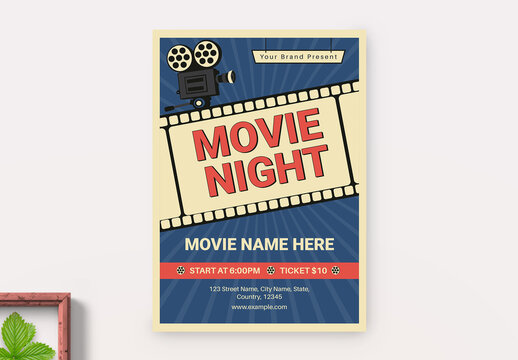 Blue & Red Retro Pop Movie Night Flyer