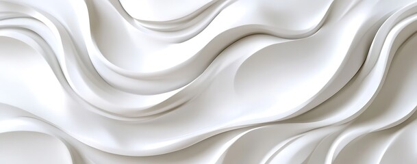 A smooth, flowing white abstract texture with soft curves and waves.
