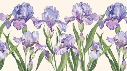 Lilac Iris Seamless Border Print Design Vintage Flora