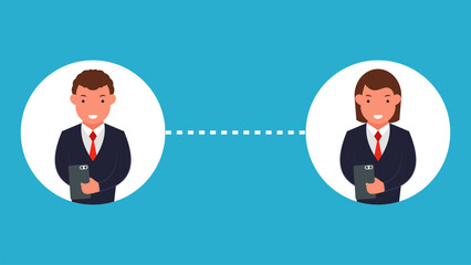 Virtual Online Communication Business Illustration Graphic Vector Style. Character Concept Under Discussion