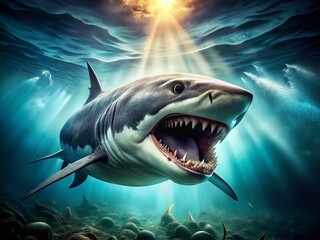 Fearsome Shark Portrait: Artistic Depiction of Ocean Predator