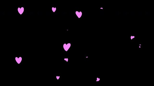 手書きのピンクのハートが桜の花びらのように開いて散っていく落書きアニメーション素材