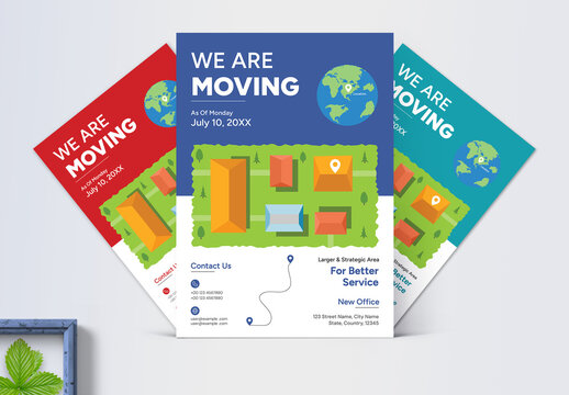 Moving Announcement Layout with Map Illustration