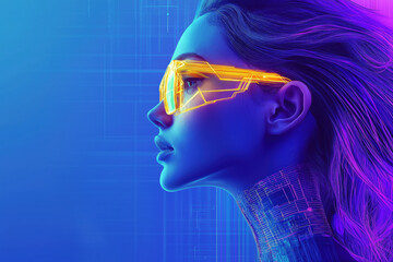 Beautiful cyberpunk girl in profile, background wallpaper ai generated image in purple tones