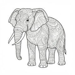 Fototapeta premium Line drawing of a patterned elephant with intricate designs.
