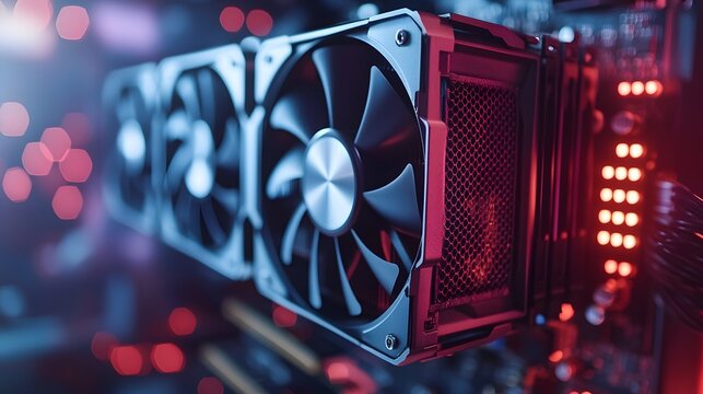 Modern white computer GPU cooling fans showcase detailed graphics card components with clean technology aesthetic, metallic finish, and precise mechanical details in premium gaming hardware.