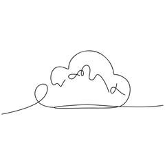 Clouds one continuous line drawing, Vector illustration drawn with one continuous line of clouds in the sky. Single line concept of overcast cloudy weather, Cloud one line drawing.