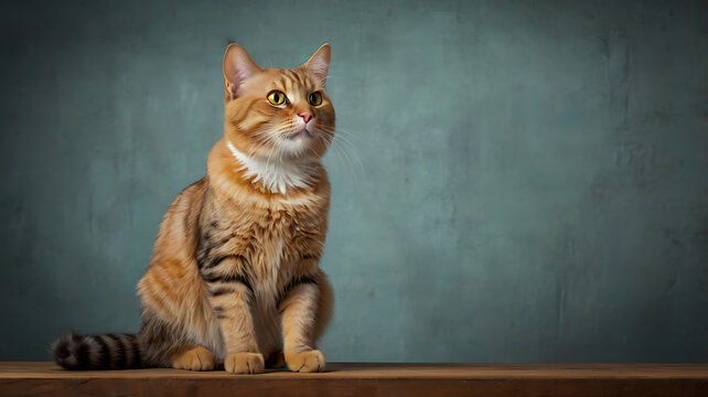 cat sitting on table copy space