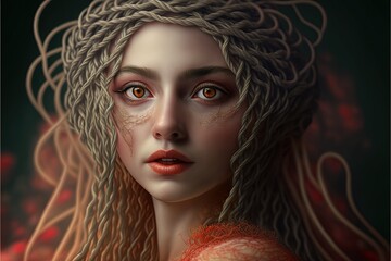 Spaghetti Goddess. Generative AI, non-existent person.	