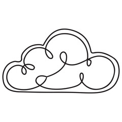 Clouds one continuous line drawing, Vector illustration drawn with one continuous line of clouds in the sky. Single line concept of overcast cloudy weather, Cloud one line drawing.